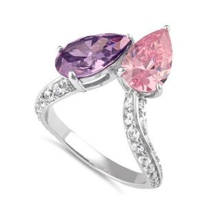 Sterling Silver Dreamy Pink Topaz and Tanzanite Pear CZ Ring